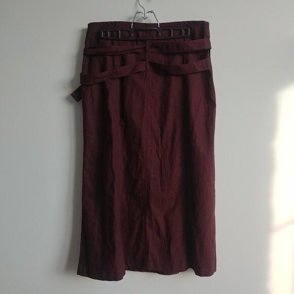 Studio Point linen blend chocolate brown wrap style midi skirt front slit 10 - Picture 10 of 15